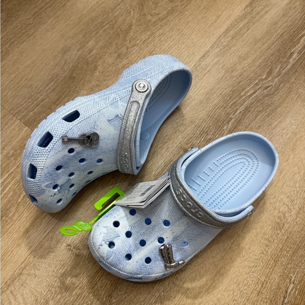 Crocs Adults' Rhinestone Denim Classic Clogs - Picture 2 of 5